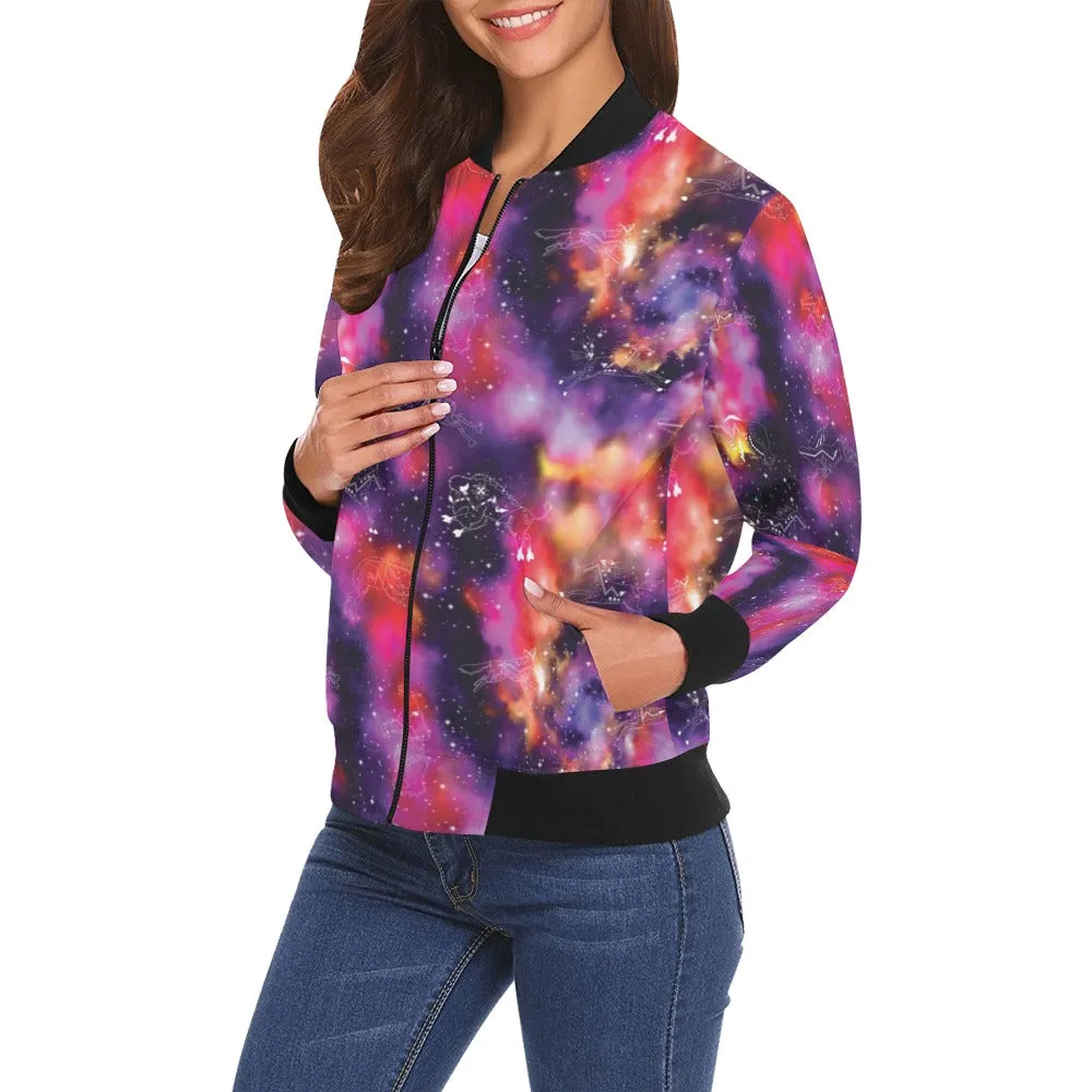 Animal Ancestors 9 Cosmic Swirl Purple and Red Bomber Jacket for Women