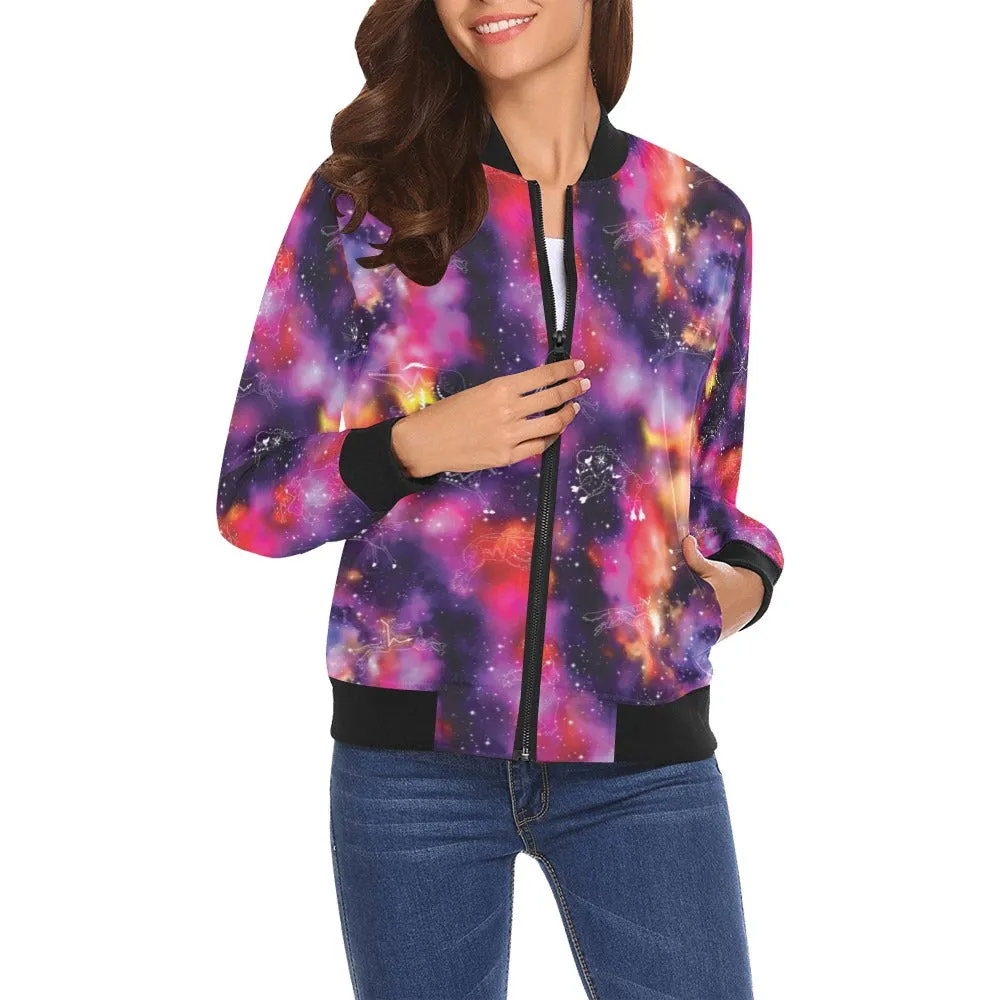 Animal Ancestors 9 Cosmic Swirl Purple and Red Bomber Jacket for Women