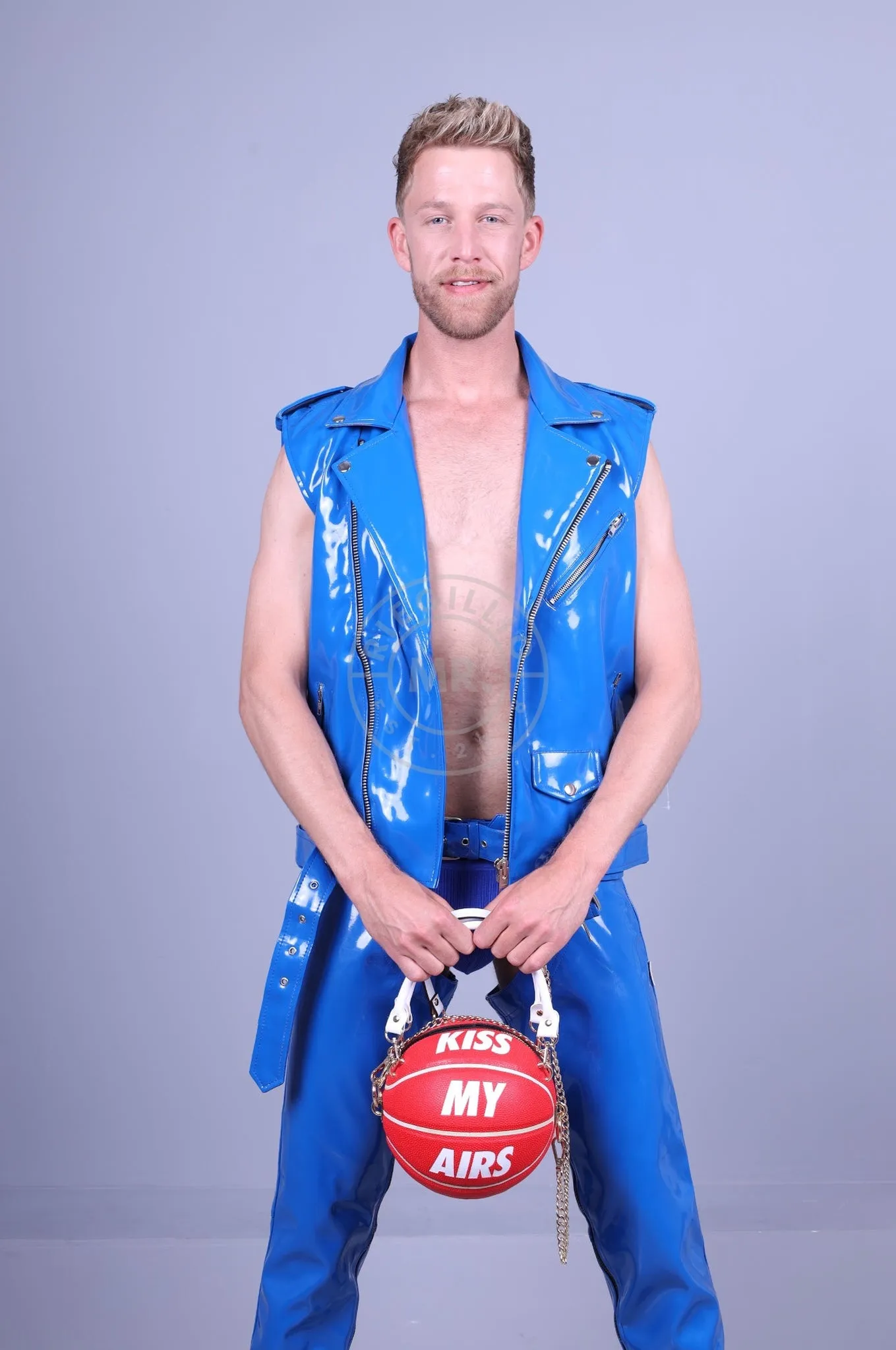 Blue PVC Sleeveless Brando Jacket