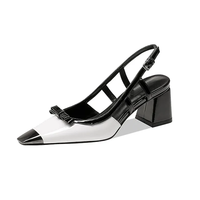 BowLux Leather Chic Heel Pumps