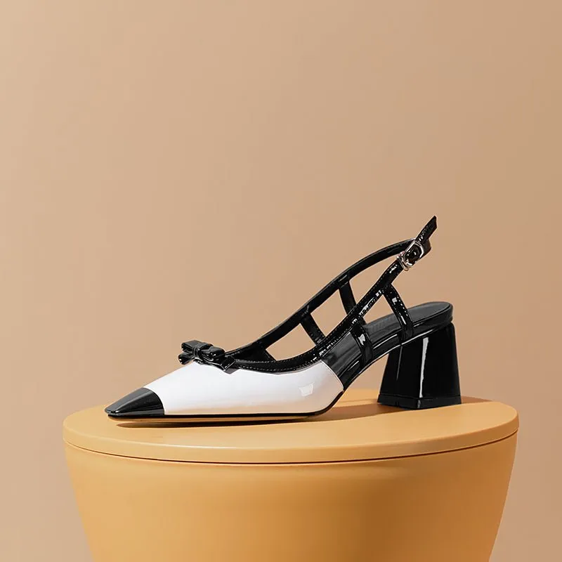 BowLux Leather Chic Heel Pumps