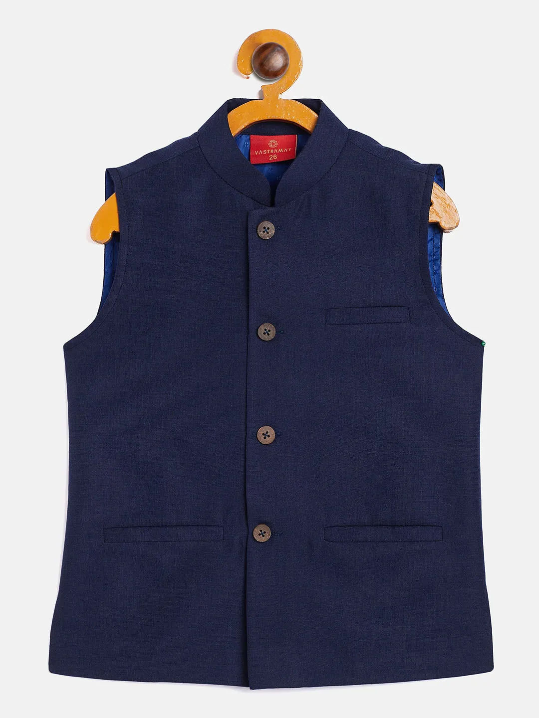 Boy's Navy Blue Nehru Jacket - Vastramay Boys