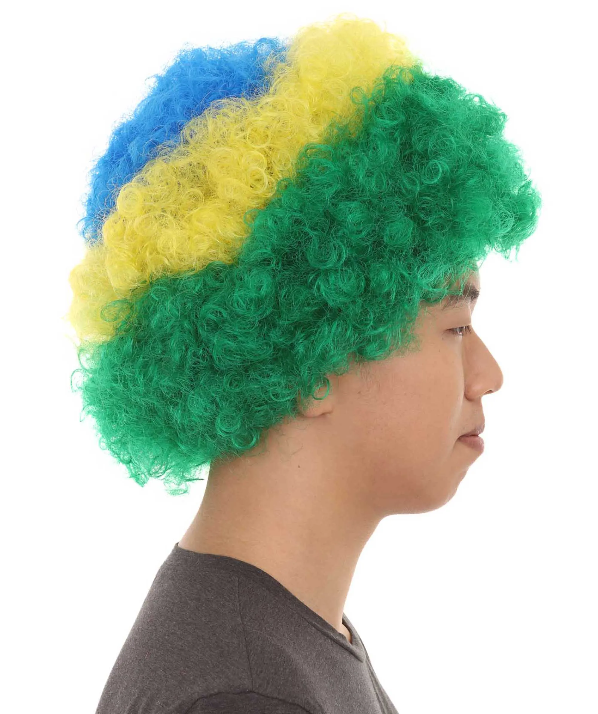 Brazil Flag Sport Afro Fun Wig | Jumbo Super Size Green Yellow Blue Wigs