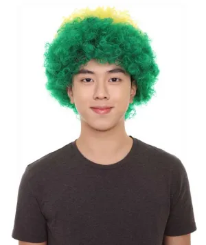 Brazil Flag Sport Afro Fun Wig | Jumbo Super Size Green Yellow Blue Wigs