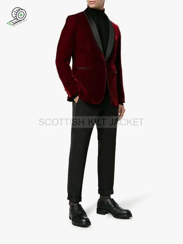 Burgundy Velvet Slim Fit Blazers