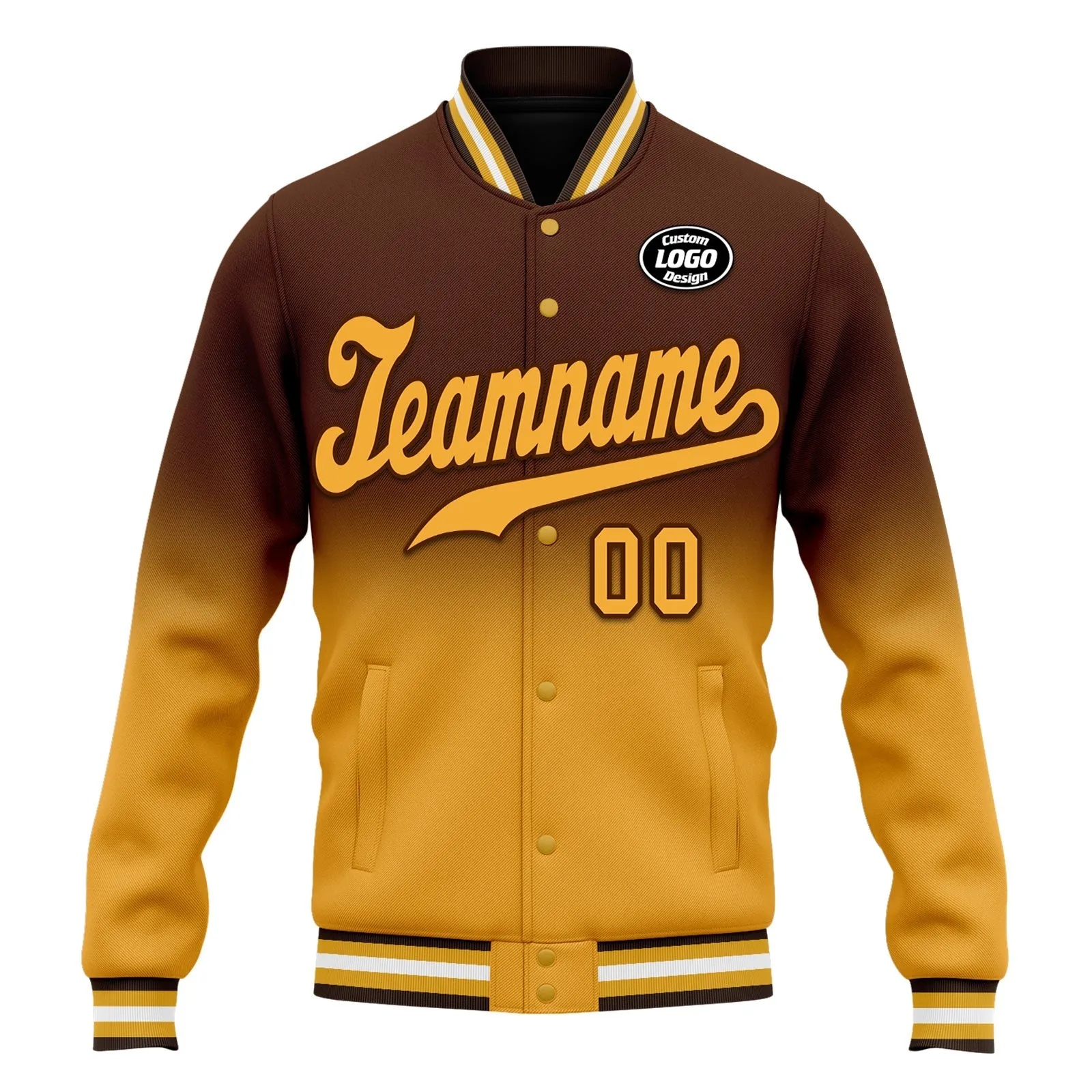 Custom Brown Yellow Fade Fashion Jacket Bomber Full-Snap Varsity Letterman Personalized Jacket FZ005-D020229-7