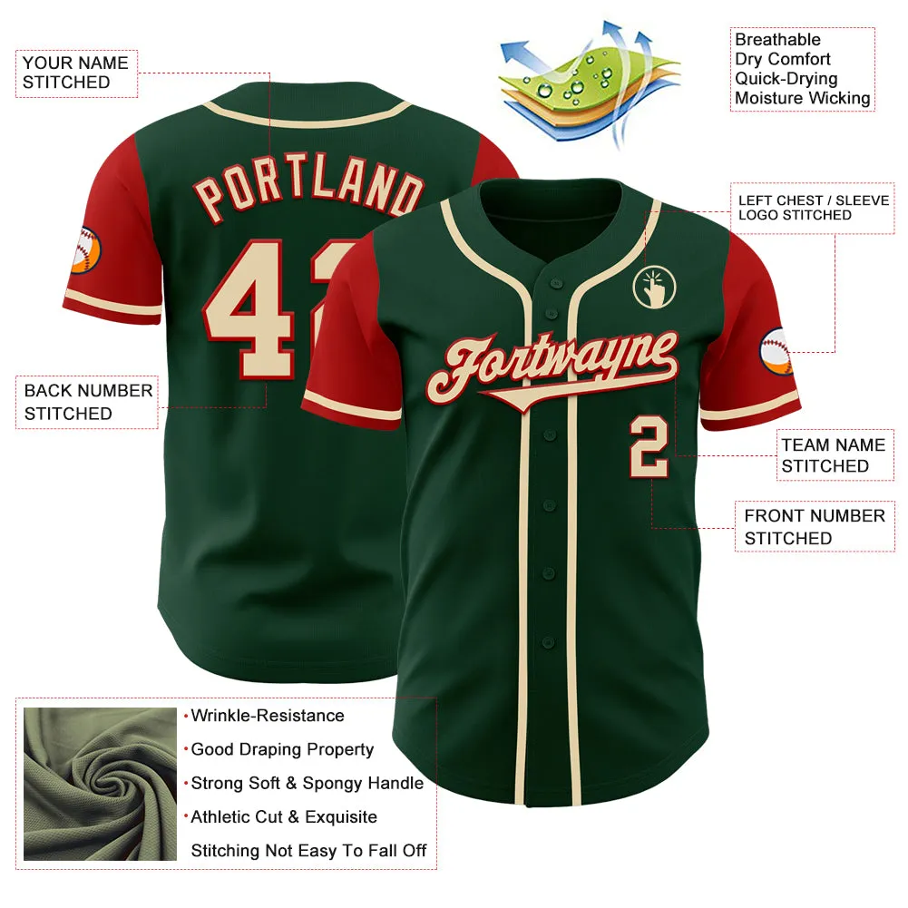 Custom Green Cream-Red Authentic Two Tone Baseball Jersey