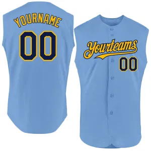 Custom Light Blue Navy-Gold Authentic Sleeveless Baseball Jersey