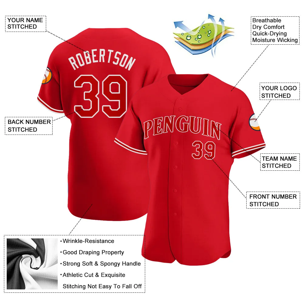 Custom Red Red-White Authentic Baseball Jersey