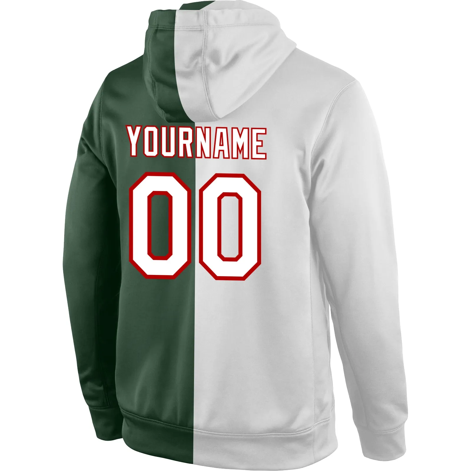 Custom Stitched Green White-Red Split Fashion Sports Pullover Sweatshirt Hoodie