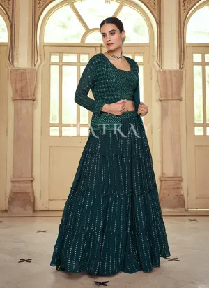 Dark Green Sequence Embroidered Jacket Style Lehenga Choli