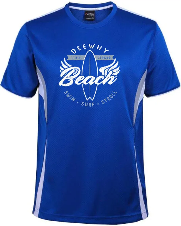 Dee Why Beach Surf Logo Sports Wear T-Shirt (Royal Blue, Grey/White Trim)