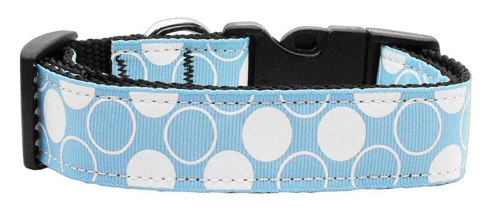 Diagonal Dots Nylon Collar  Baby Blue Large