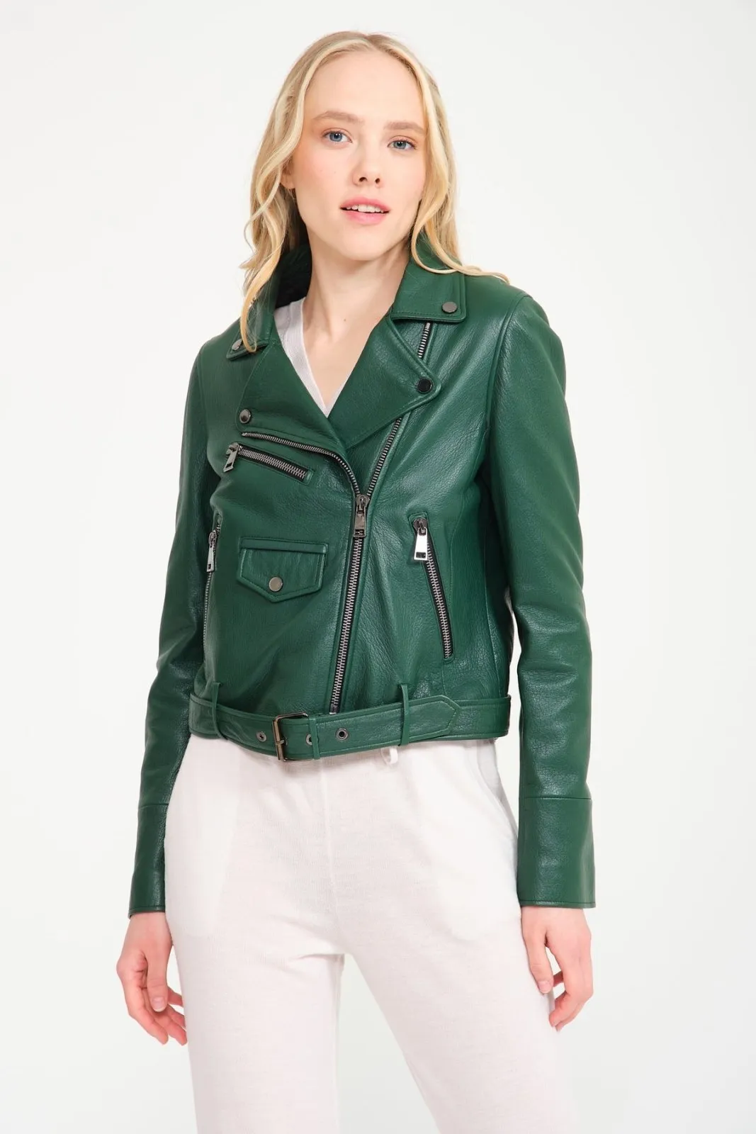 Emerald Green Lambskin Leather Jacket