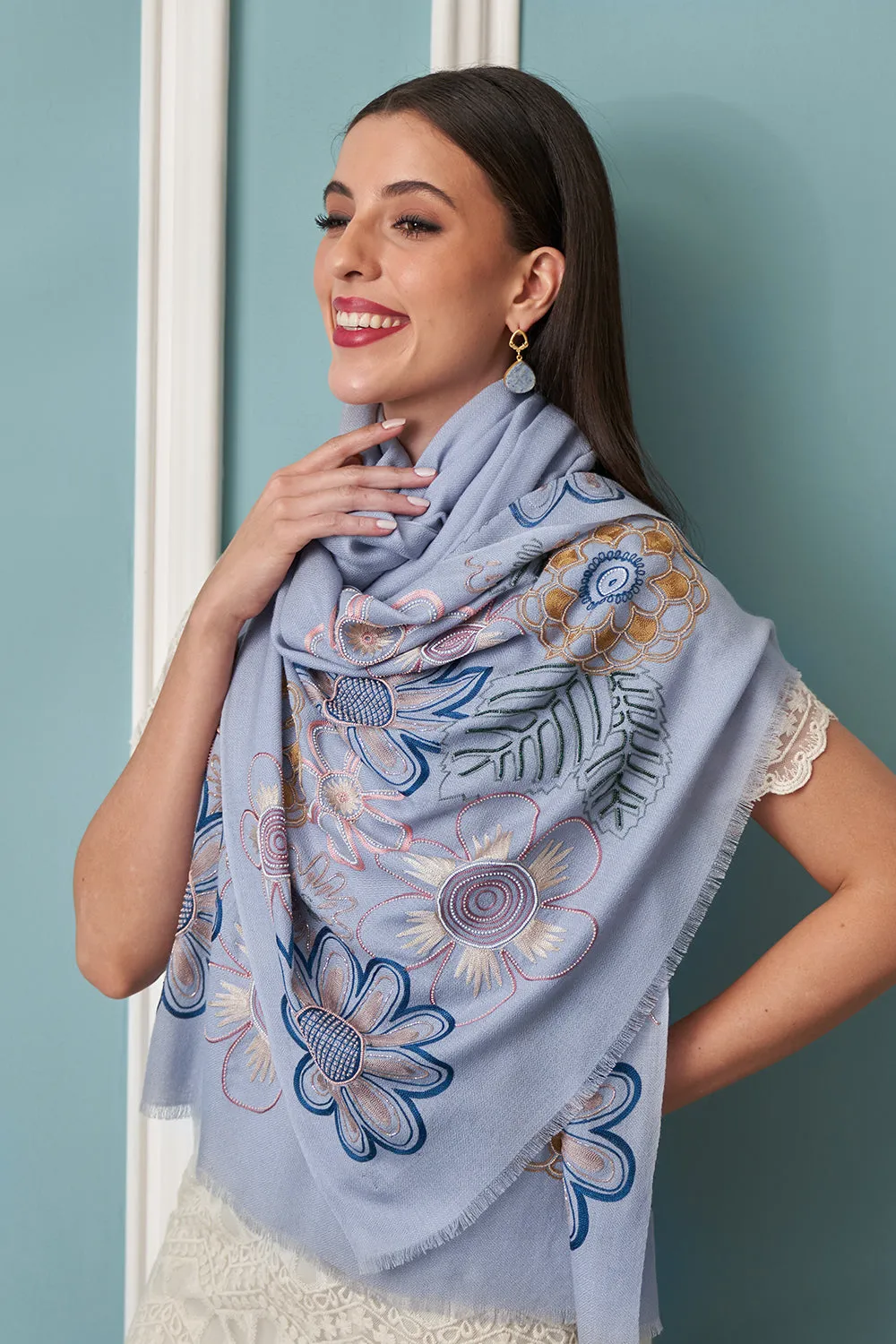 Floral Bliss | Embroidered Fine Merino Stole