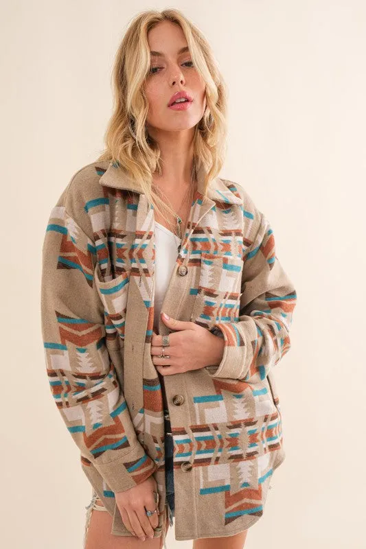 Geometric Print Shirt Jacket