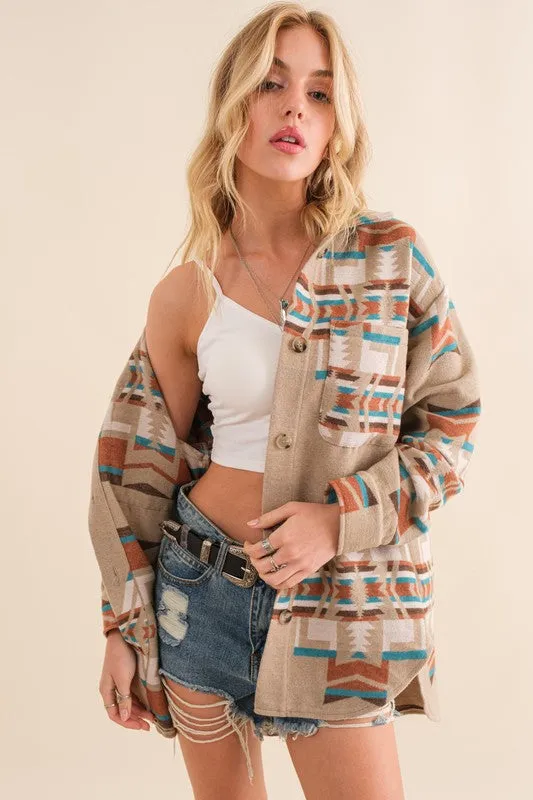 Geometric Print Shirt Jacket