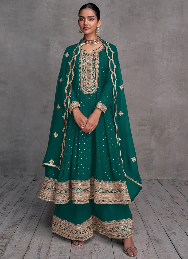 Green Embroidery Designer Anarkali Palazzo Suit