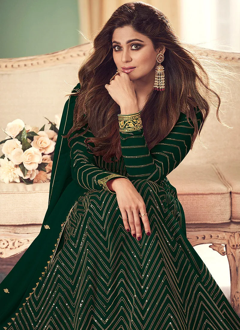 Green Golden Embroidered Belt Style Anarkali Suit