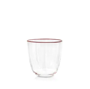 Handblown Clear Bumba Glass with Claret Red Rim, 30cl