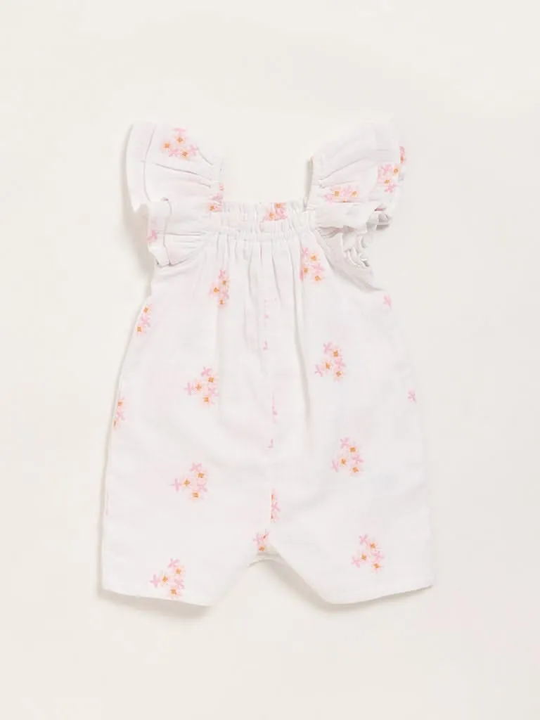 HOP Baby White Embroidered Playsuit