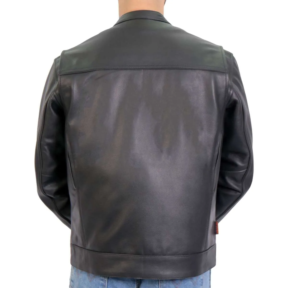 Hot Leathers JKM1028 Men's Black Leather MC Jacket with Zip Out Lining