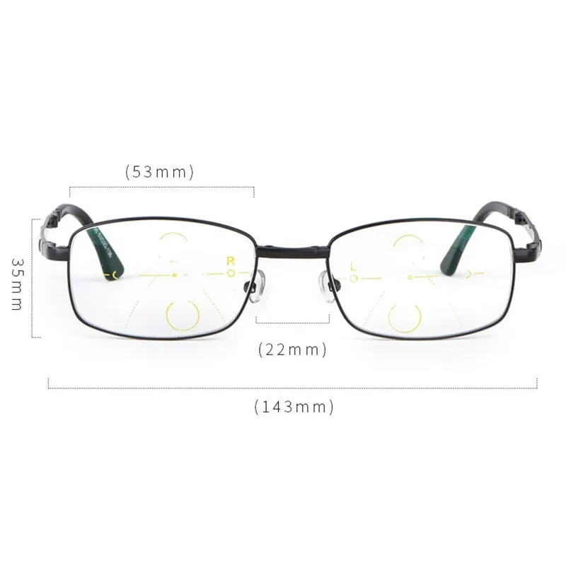 Hotochki Unisex Foldable Full Rim Alloy Frame Progressive Anti Blue Light Reading Glasses B855