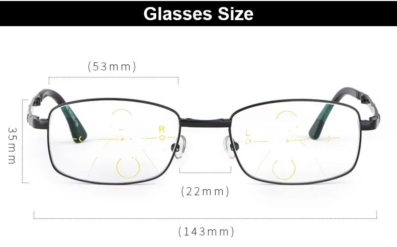 Hotochki Unisex Foldable Full Rim Alloy Frame Progressive Anti Blue Light Reading Glasses B855