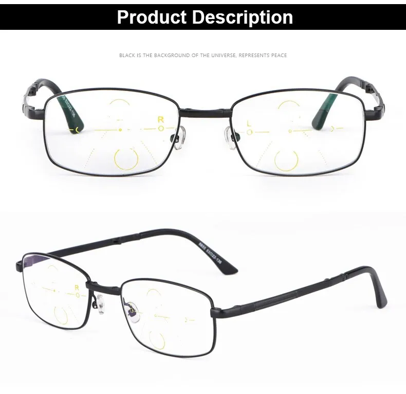 Hotochki Unisex Foldable Full Rim Alloy Frame Progressive Anti Blue Light Reading Glasses B855