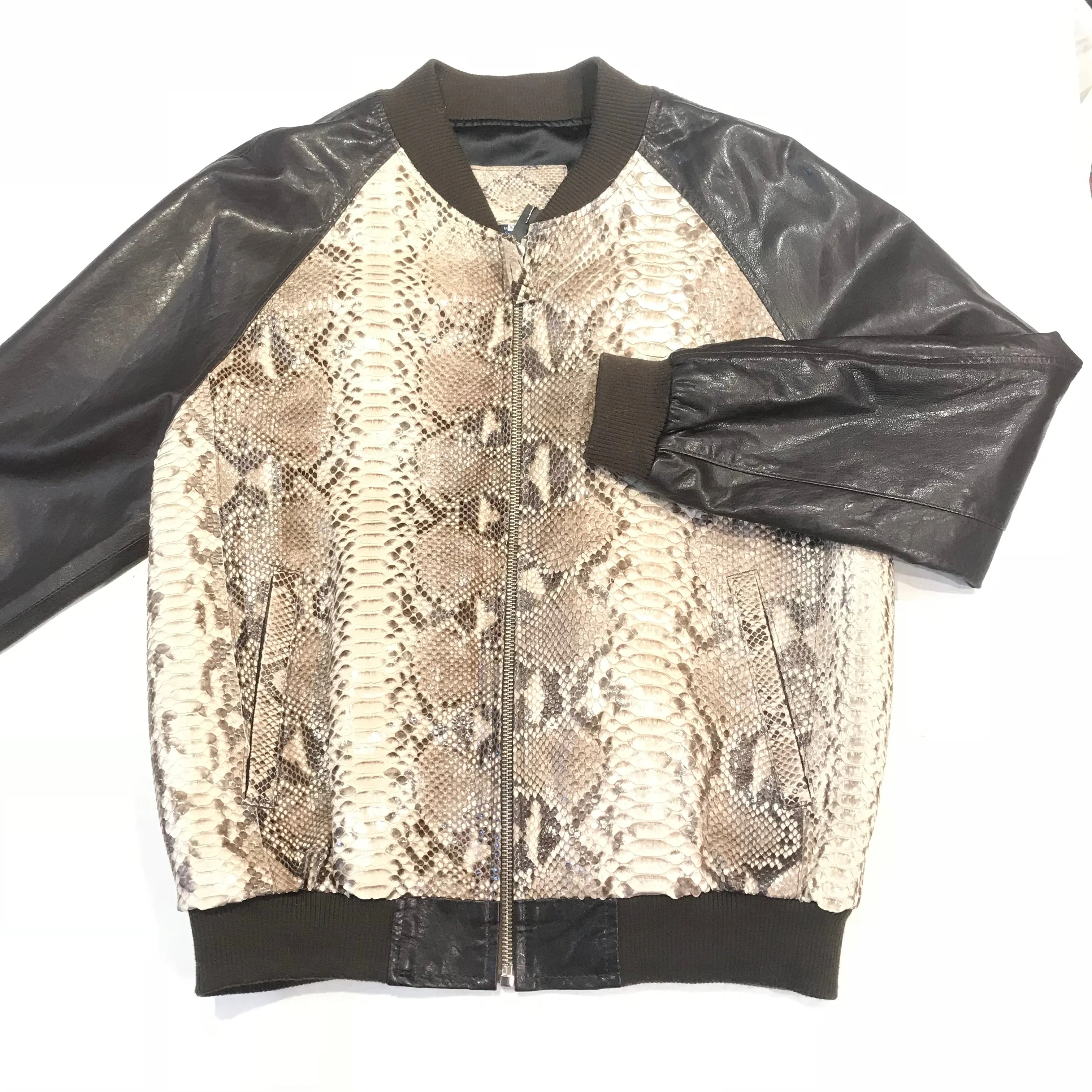 Kashani Dark Brown Natural Python Bomber Jacket