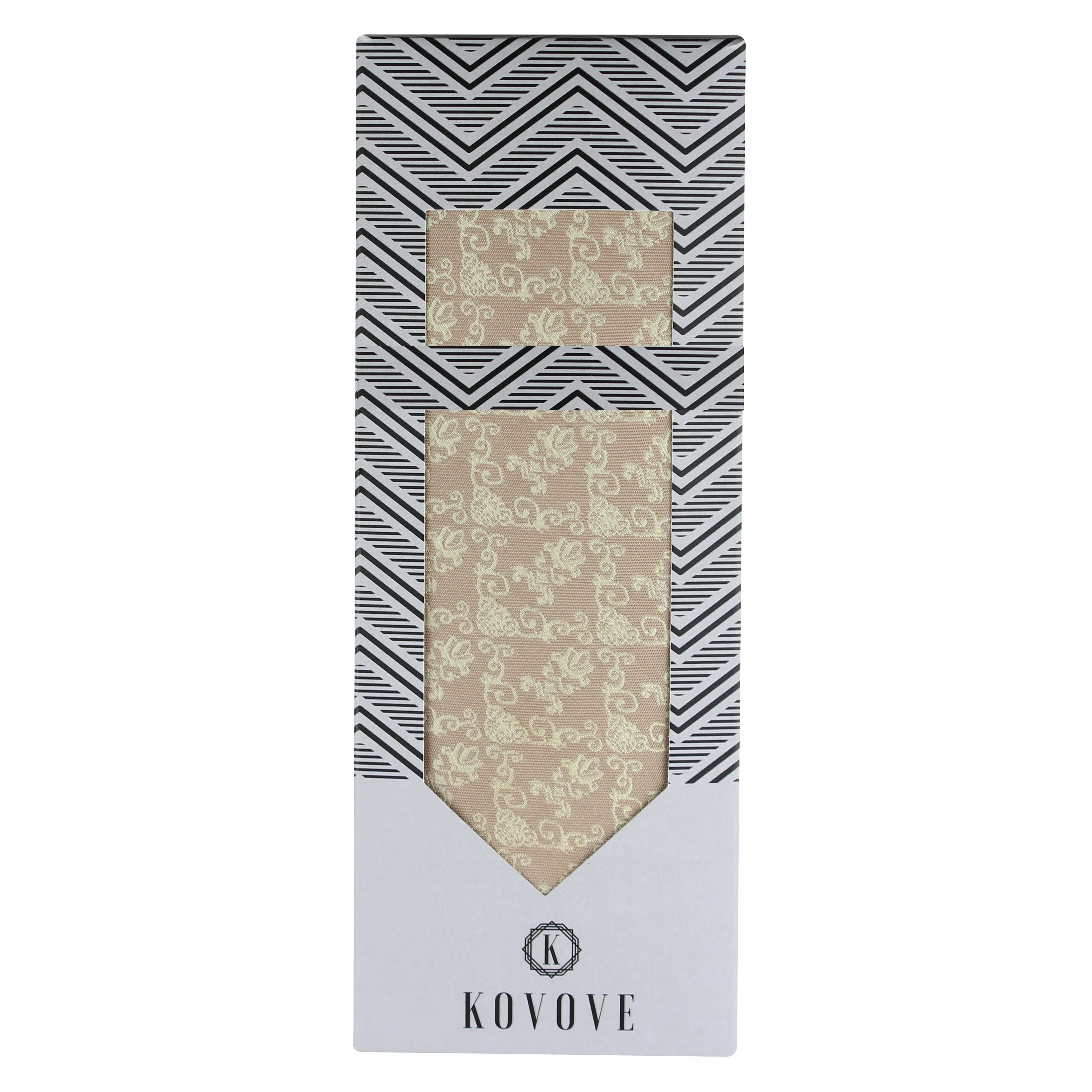 Kovove The Artistic Abstract Beige Necktie and Pocket Square Gift Box