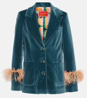 La Doublej Cotton Velvet Feather Blazer, Blue