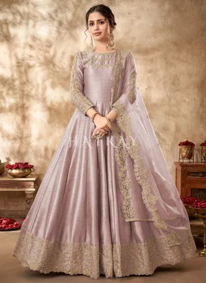 Lavender Zari Embroidered Traditional Silk Anarkali