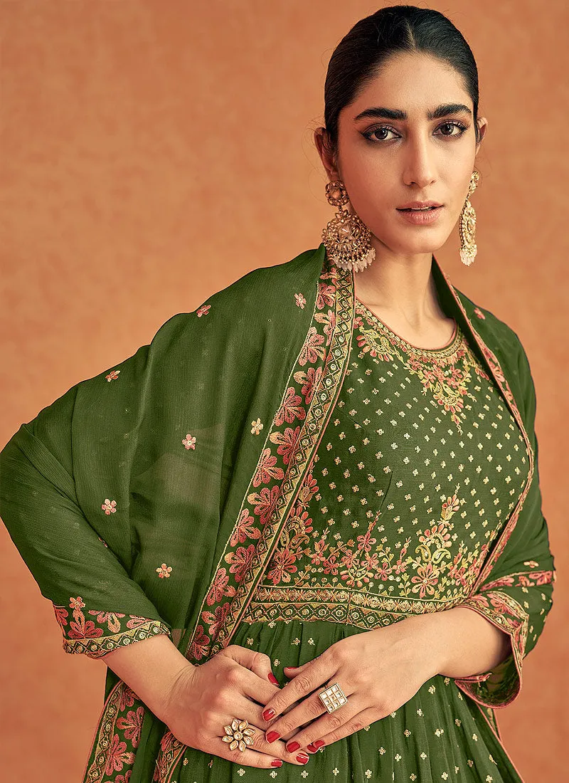 Light Green Embroidered Peplum Kurti Lehenga