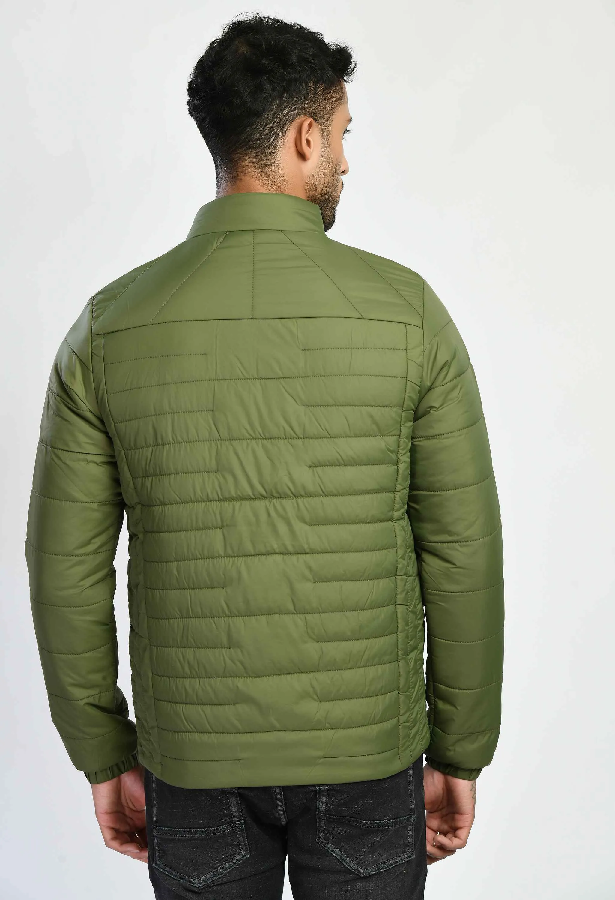 Light Olive Quilted Bomber Jacket