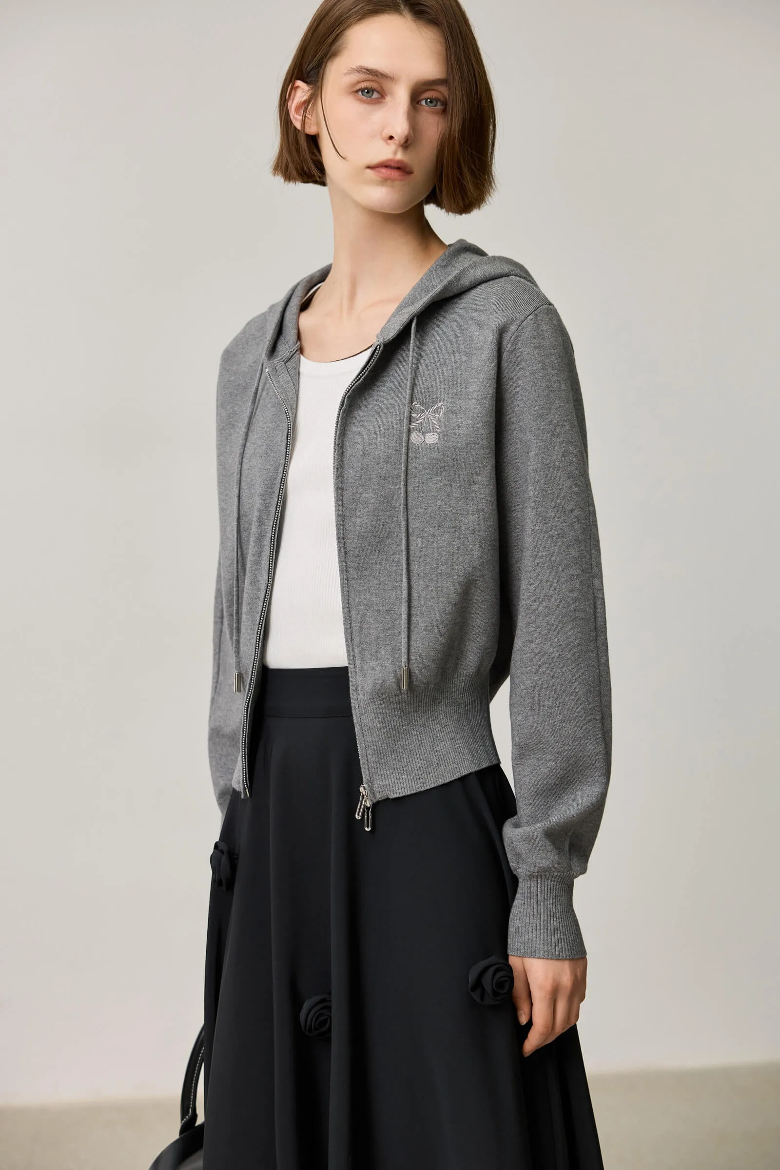 LILY Grey Embroidered Knit Cardigan