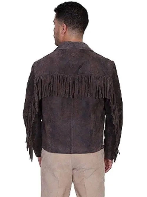 Men Simple Style Western Leather Jacket Brown color Fringes Design for Men's