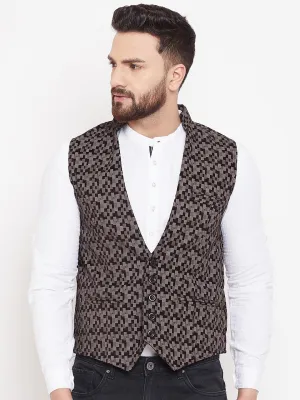 Men's Printed Brown Pure Cotton Waistcoat  - Even Apparels