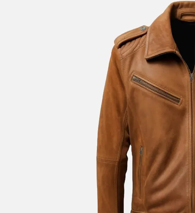 Men's Suede Leather Jacket Camel Brown