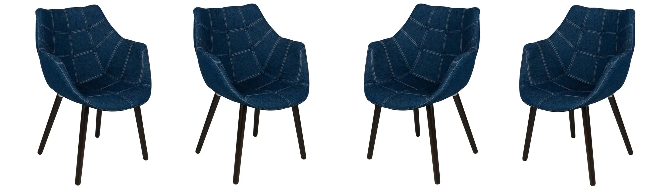 Milburn Tufted Denim Lounge Accent Chair, Set of 4