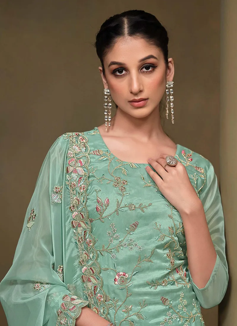 Mint Green Multi Embroidered Pakistani Pant Style Suit