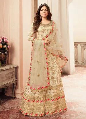 Off White Tradition Embroidered Wedding Sharara