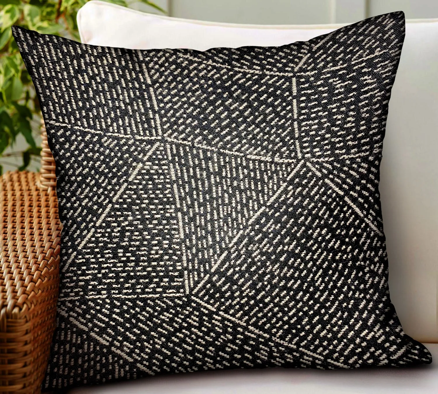 Onyx Way Gray Geometric Luxury Outdoor/Indoor Throw Pillow