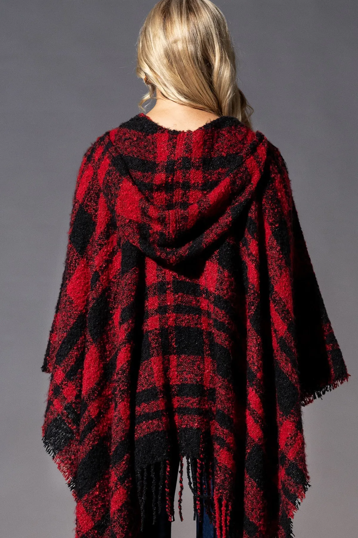 Plaid Red Black Ruana Hoodie