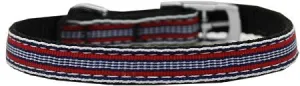 Preppy Stripes Nylon Dog Collar with classic buckles 3-8" Red-White Size 14