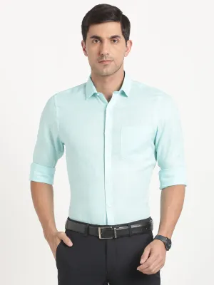 Pure Linen Sea Green Plain Slim Fit Full Sleeve Formal Shirt