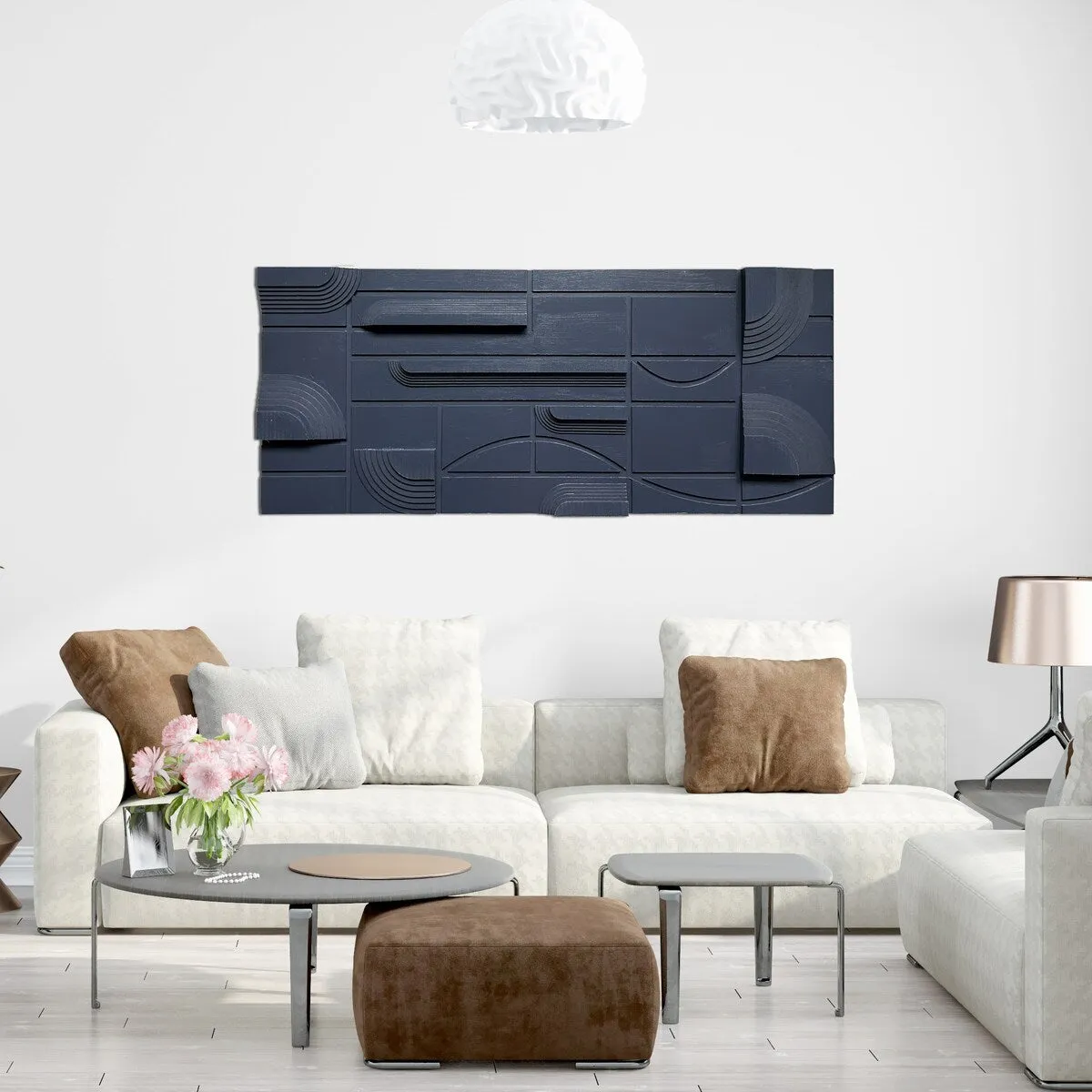 "Blue Modern Geometric" Hand Crafted Wall Art, 19x45 Inches by Gallery 57