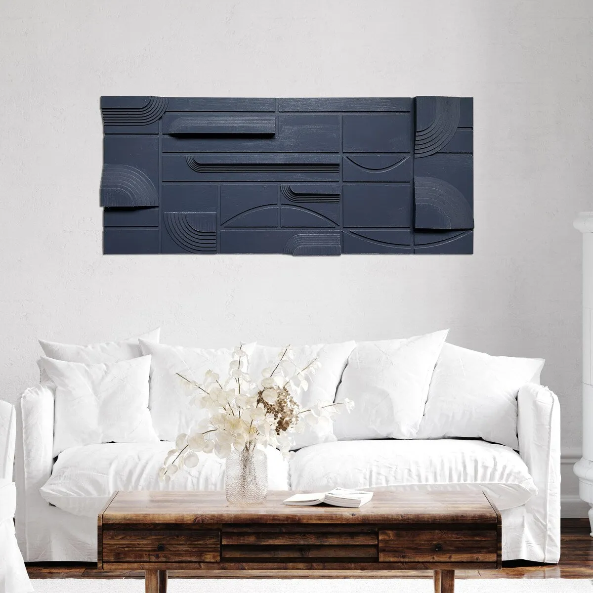 "Blue Modern Geometric" Hand Crafted Wall Art, 19x45 Inches by Gallery 57