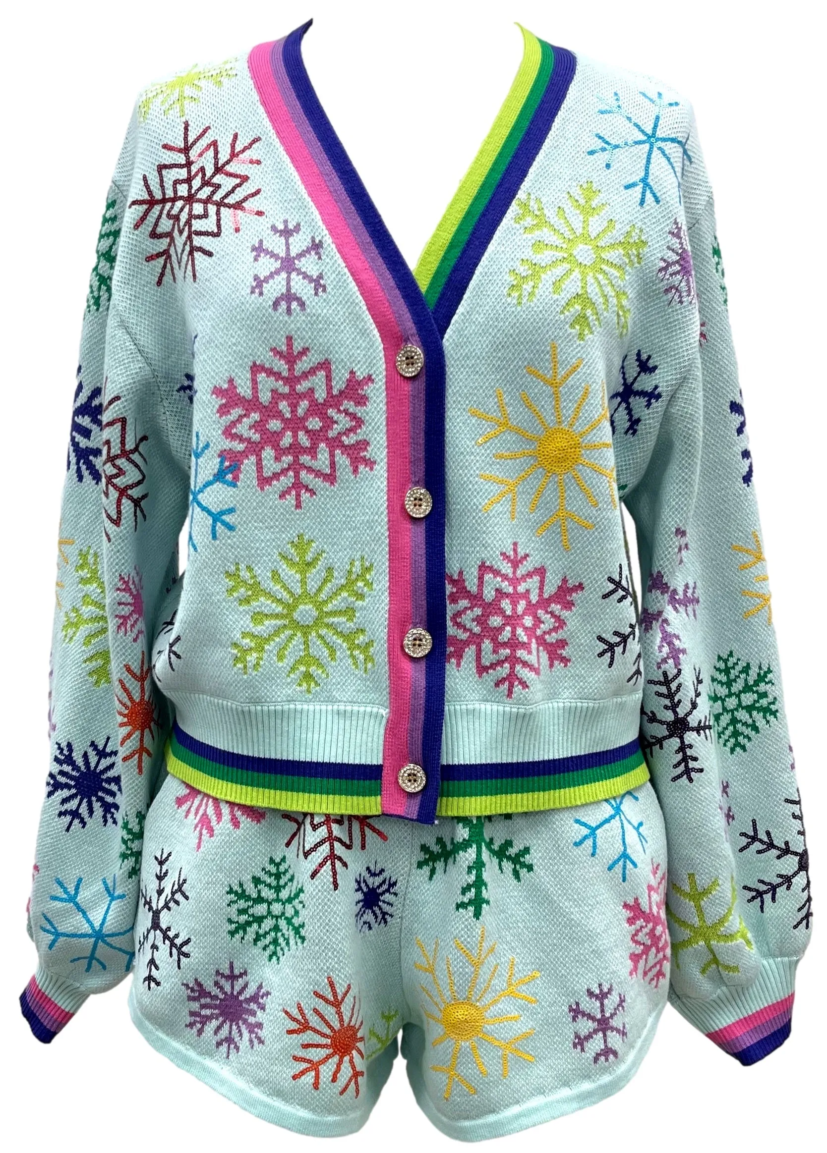 Rainbow Snowflake Cardigan- Light Blue (Women's)