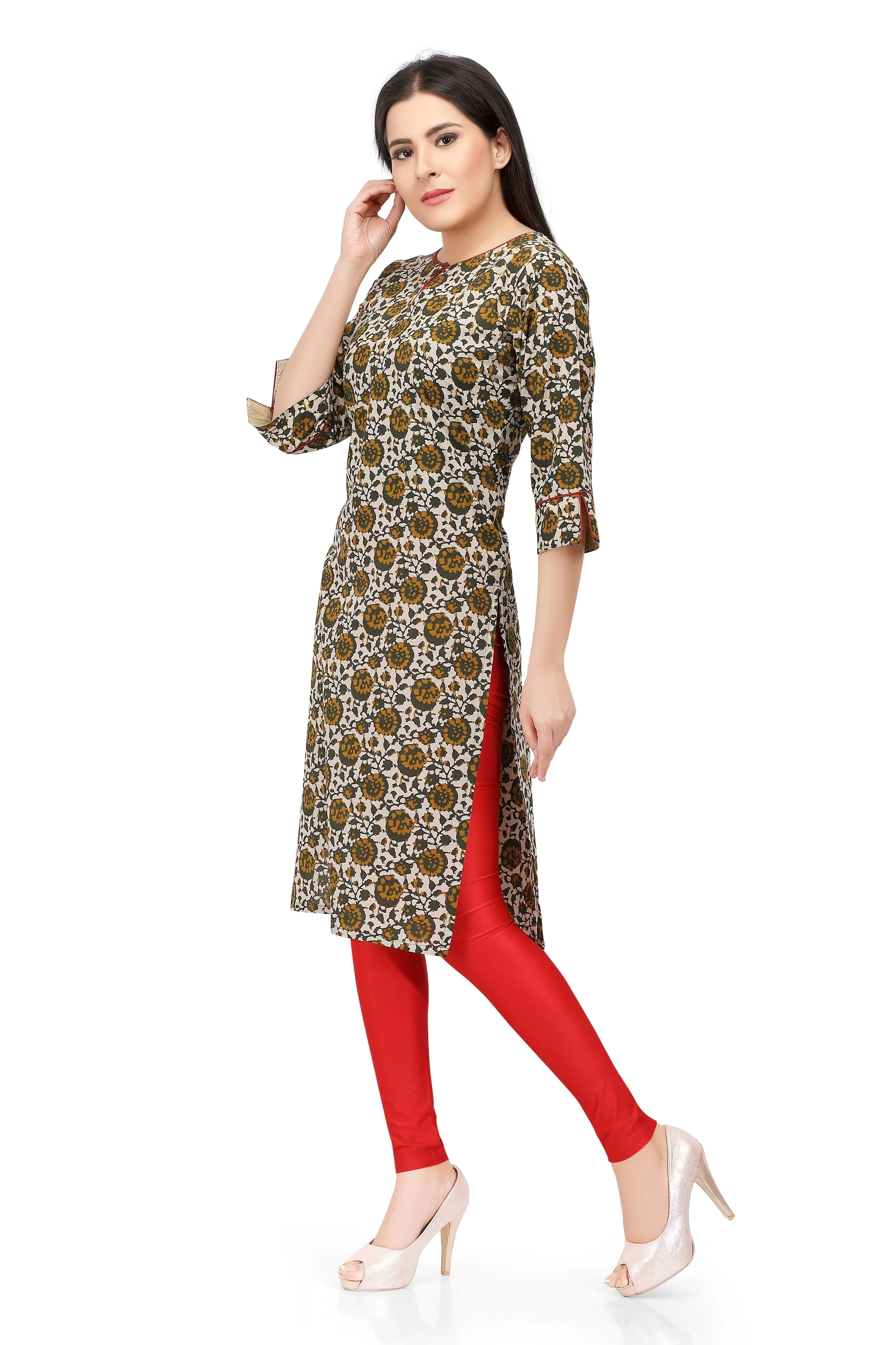 Readymade Green Printed Cotton Kurti